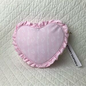 Stoney Clover Lane Ruffle Heart Pouch High Tea Printed Scones & Cakes Pink NWT